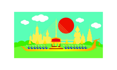 Obraz premium Vector of beautiful Thai Royal Barge Suphannahong on the River of Thailand,Traditional Thai style Vector concept.