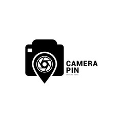 Camera pin logo icon vector template.