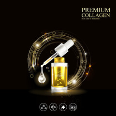 Premium Collagen Serum and Vitamin Background for  Skin Care Cosmetic Product Template.