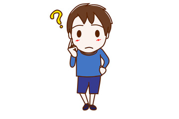 ＜全身・正面＞はてなと疑問を持って考える少年