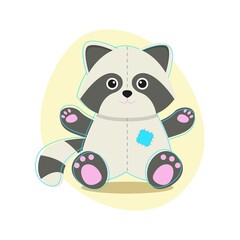 Cute soft toy for kids, colorful vector illustration. Funny raccoon.