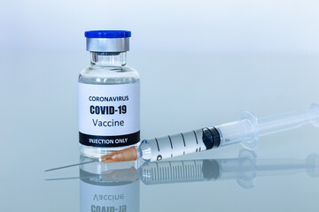Vaccine bottles and syringes for preventing coronavirus or covid-19.