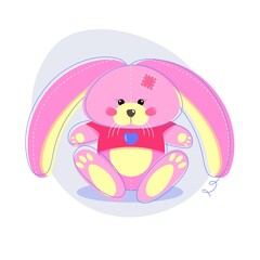 Cute soft toy for kids, colorful vector illustration. Funny rabbit.