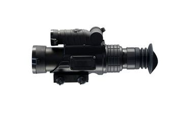 modern black optical scope for weapon isolated on white. sight scope isolated on white background