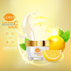 Lemon or Orange Collagen and Vitamin Vector Template for Skincare or Cosmetic Products Background.