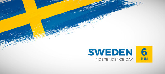 Happy independence day of Sweden with brush painted grunge flag background