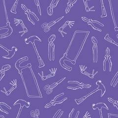 Naklejka na ściany i meble seamless pattern with construction tools. Vector illustration. Drawn by hand in a doodle style. Cartoon. Modern texture for your design can be used as wrapping paper, fabric, wallpaper.