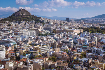 Athens city, view with Lycabettus Mountain, Greece