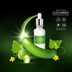 Collagen Cucumber Extract Serum and Vitamin for Skin Care Cosmetic Background.