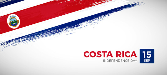 Happy independence day of Costa Rica with brush painted grunge flag background