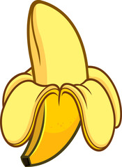 Cartoon Yellow Banana Peel Tropical Fruit. Vector Hand Drawn Illustration Isolated On Transparent Background