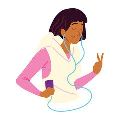 woman using headphones