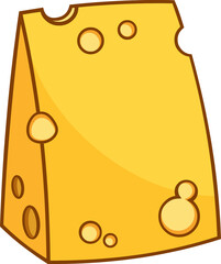 Cartoon Wedge Of Yellow Cheese. Vector Hand Drawn Illustration Isolated On Transparent Background