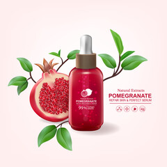 Pomegranate Collagen Serum or Vitamin Plus Vitamin Vector Banner Template