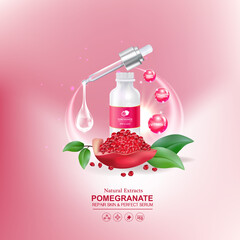 Pomegranate Collagen Serum or Vitamin Plus Vitamin Vector Banner Template