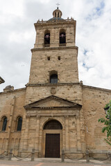 Majestic front view at the iconic spanish Romanesque architecture building at the Catedral Santa Maria de Ciudad Rodrigo towers and domes