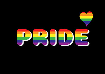 LGBT pride sign concept. Rainbow or multicolor of pride text with a cute heart on black background, Celebrate Diversity. Love is love.