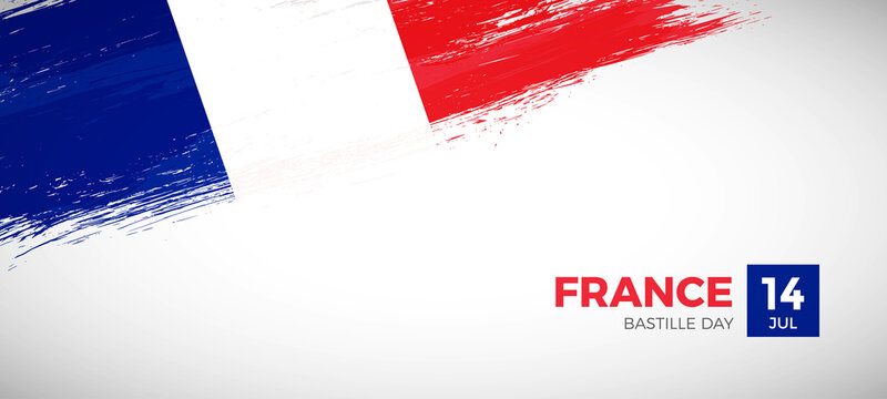 Happy bastille day of France with brush painted grunge flag background