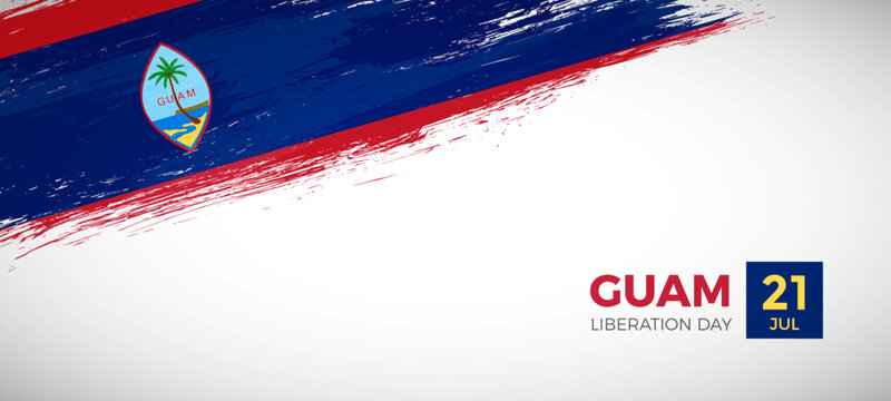 Happy liberation day of Guam with brush painted grunge flag background