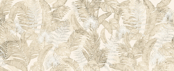 Background of tropical leaves. Palm leaves, branches, grass. - 438171533