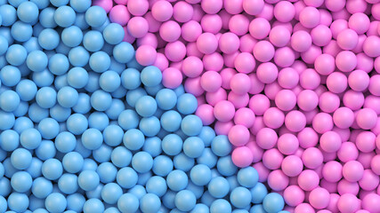 Blue and pink balls background. Abstract background with colorful balls divided diagonally in two colors