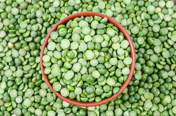 Green split peas in cup.