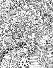 Fototapeta premium Abstract flowers for background, coloring book, coloring page with the size 8.5x11. Vector illustration.
