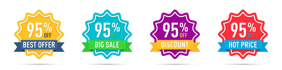 Set of different 95 off percentage promotion badges