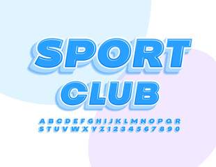 Vector creative sign Sport Club. Creative Uppercase Font. 3D Blue Alphabet Letters and Numbers set