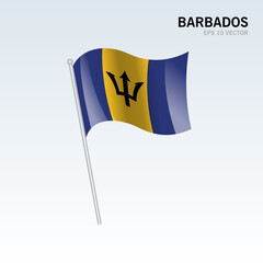 Barbados waving flag isolated on gray background