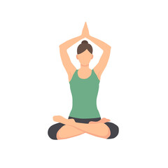 The girl is engaged in yoga. Flat illustration. Flexibility. Meditation. Lotus position. Asana.