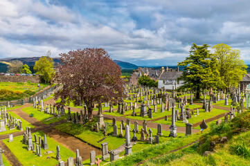 A view from the castle towards the graveyard and the church at Holy Rude, Stirling on a summers day