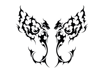 abstract double dragon east tattoo sticker and rorchah face symbol