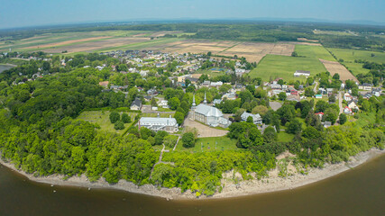 Fototapeta premium Aerial view of Deschambault-Grondines in Quebec from drone