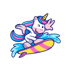 Cool Unicorn Cartoon Playing Surfing in Summer. Animal Vector Icon Illustration Isolated on Premium Vector