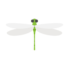 Green dragonfly bug. Cute flat dragonfly icon. Vector isolated on white