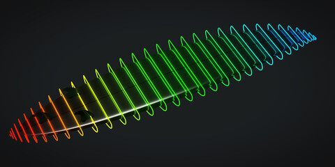 Surfboard with neon colored lines running around - 3d illustration