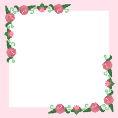 Naklejka na ściany i meble Pink flower and green leaves Square frame style Thai. Blank for advertising card or invitation. vector ,illustration.