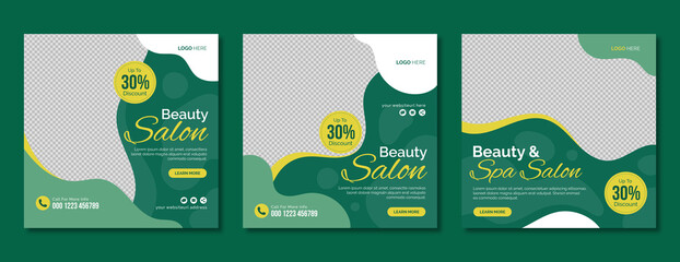 Beauty & spa salon social media post template design. Makeup parlour, health or body massage, cosmetic treatment service promotion web banner or poster. Woman business marketing flyer with logo & icon