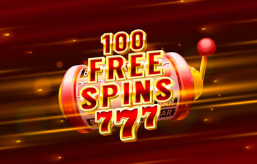 Casino 100 free spin 777 label frame, golden banner, border winner, Vegas game. Vector - obrazy, fototapety, plakaty