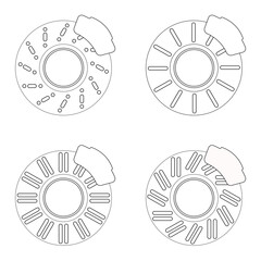 set of outline disc brake isolated icon on white background, auto service, repair, car detail - 438181340