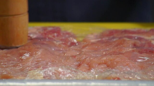 cooking chops from pieces of chicken mea