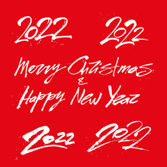 2022 Christmas New Year handwritten numbers date calendar set calligraphy rough uneven set vector ink holiday greeting card template