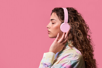 Woman listening to music in headphones