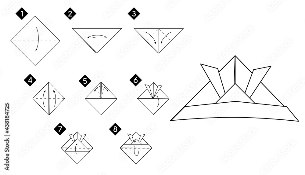 Aufkleber how to make origami origami samurai helmet. step by step instructions diy from paper vector monochro