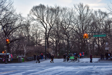 People walking on the street in winter