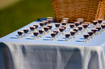 Holy Communion for the Christian Church practiced with social distancing during a time of Covid