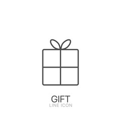 Gift box line icon Festive package, wrapping with bow, ribbon