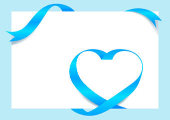 Ribbon Heart Shape Light blue Mock-Up for A4 size Banner Background, Greeting card, Gift Voucher and Certificate Background, copy space