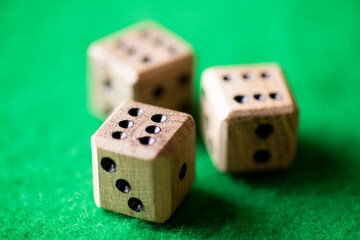 Three Dice on Green Baise